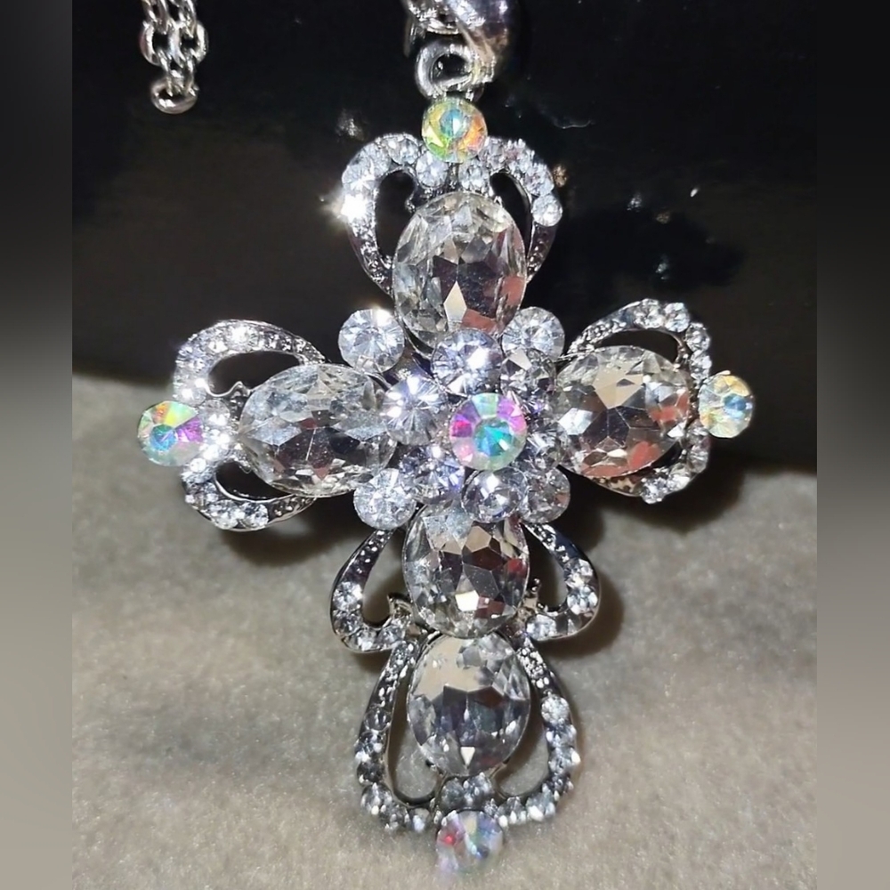 Magnificent Cross w/ White Austrian & AB Crystals